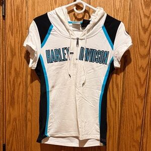 Harley-Davidson White and Blue Short Sleeve Tee